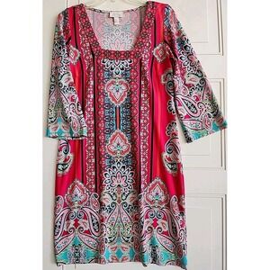 Ivy Road Shift‎ Dress Pink Multi Pink Floral Square Neck Knee Length Cocktail SM